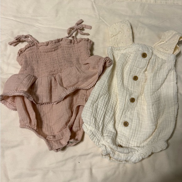 Grayson Mini Other - Pink Ruffle Baby One-Piece Romper and Cream boho baby Romper
